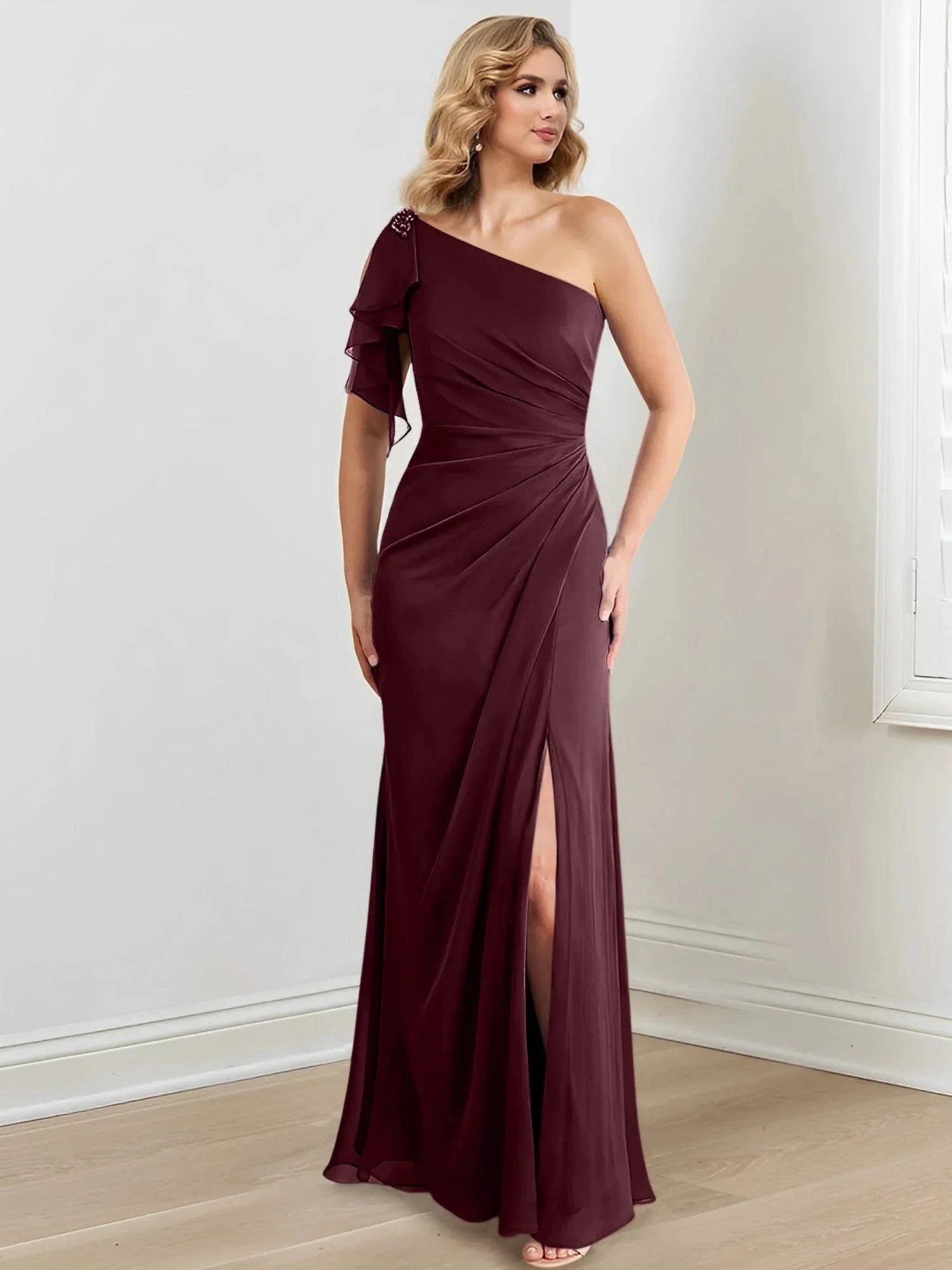 Sheath/Column One-Shoulder Floor-Length Mother of the Bride Dresses by Dreamylily