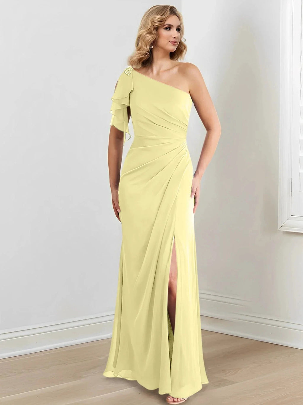 Sheath/Column One-Shoulder Floor-Length Mother of the Bride Dresses by Dreamylily