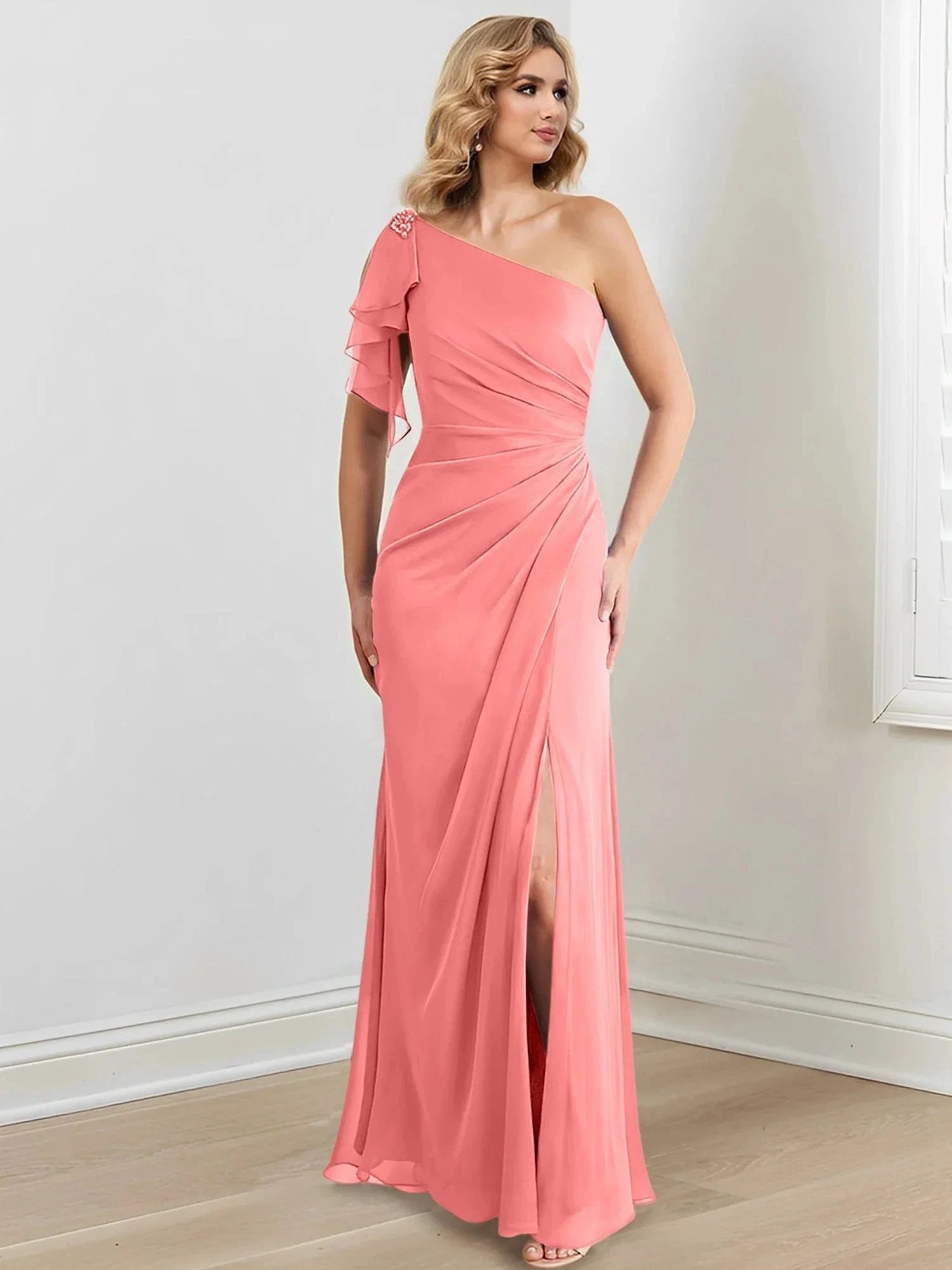 Sheath/Column One-Shoulder Floor-Length Mother of the Bride Dresses by Dreamylily