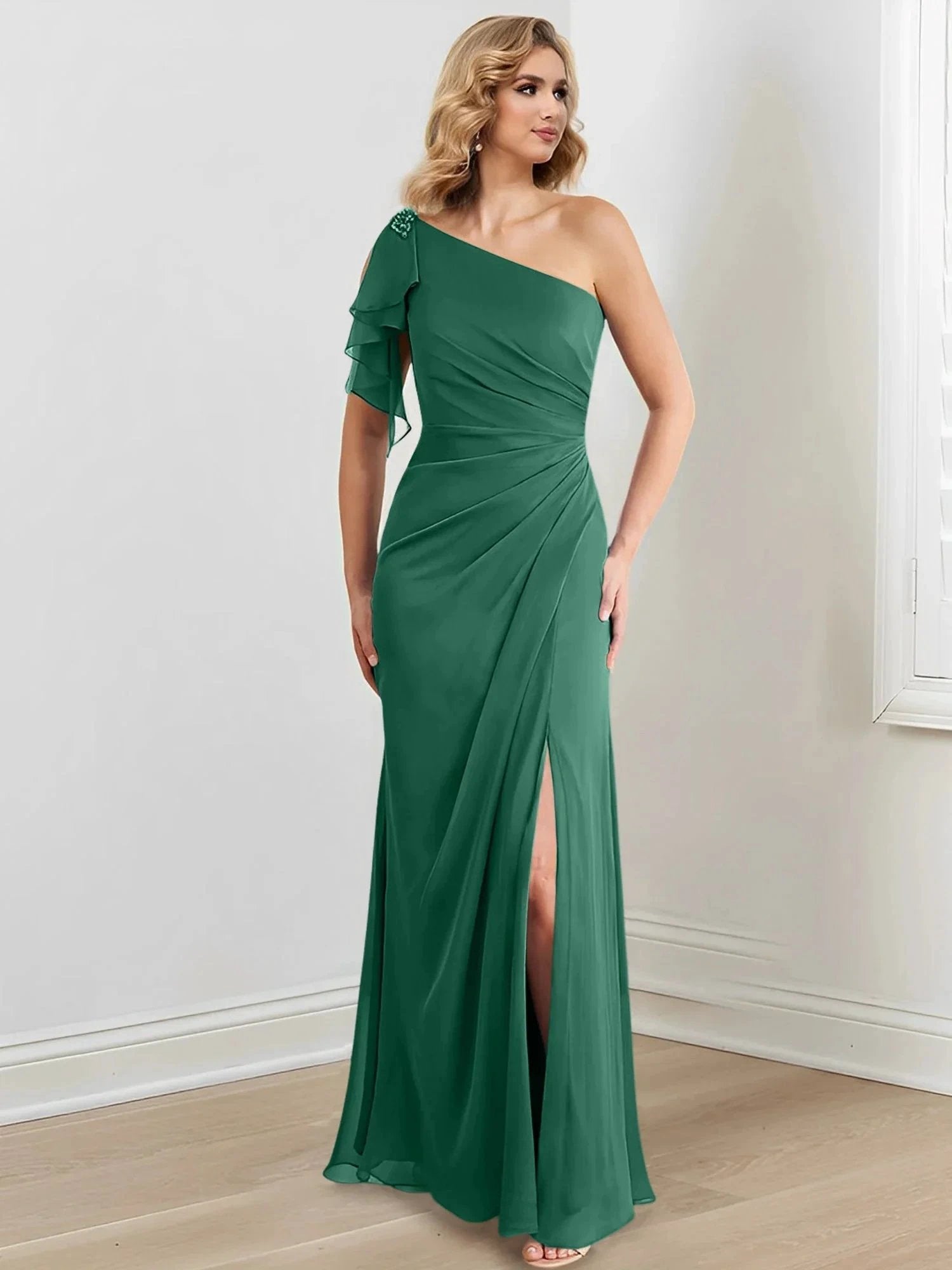 Sheath/Column One-Shoulder Floor-Length Mother of the Bride Dresses by Dreamylily