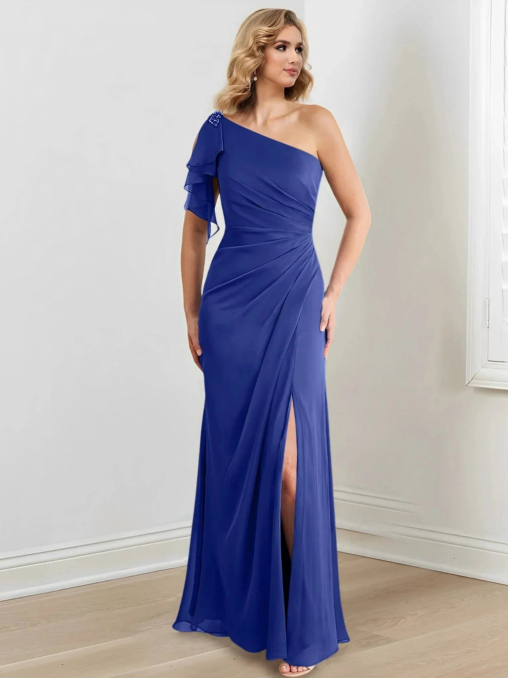 Sheath/Column One-Shoulder Floor-Length Mother of the Bride Dresses by Dreamylily