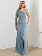 Sheath/Column One-Shoulder Floor-Length Mother of the Bride Dresses by Dreamylily