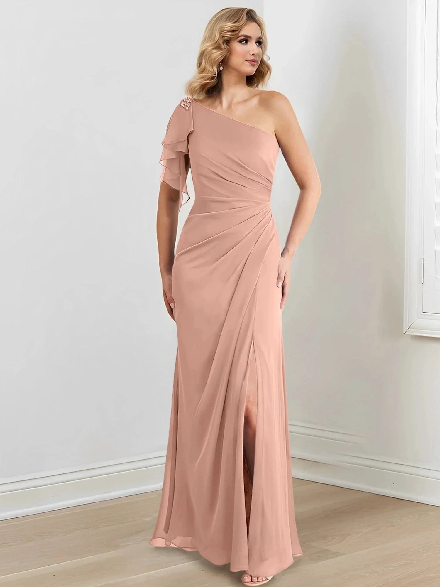 Sheath/Column One-Shoulder Floor-Length Mother of the Bride Dresses by Dreamylily
