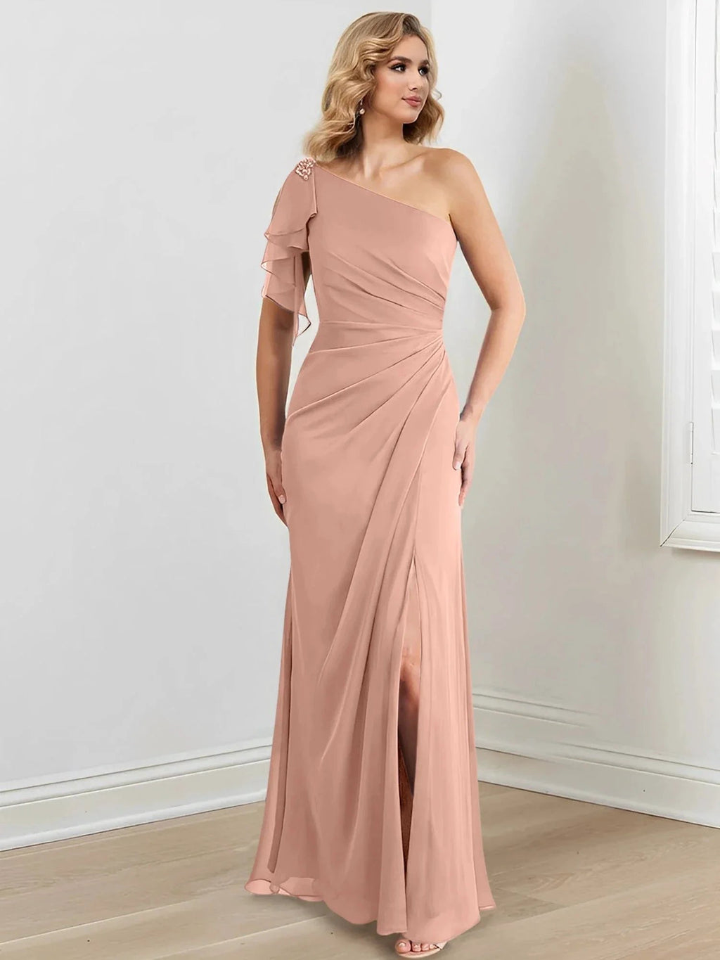 Sheath/Column One-Shoulder Floor-Length Mother of the Bride Dresses by Dreamylily