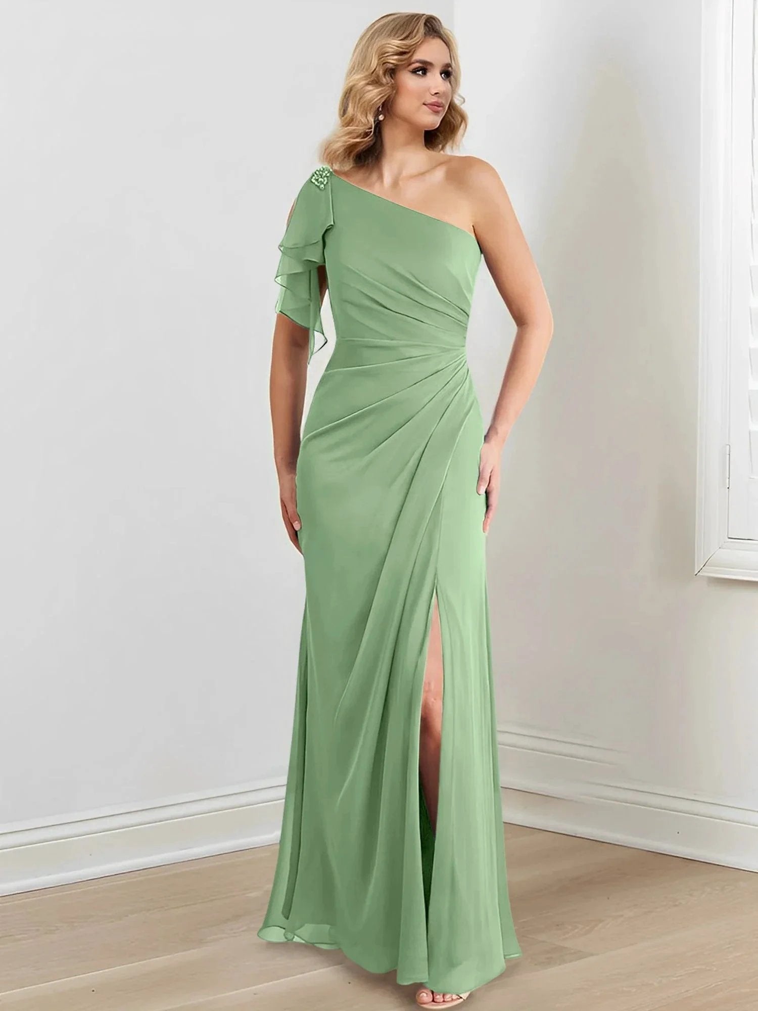Sheath/Column One-Shoulder Floor-Length Mother of the Bride Dresses by Dreamylily