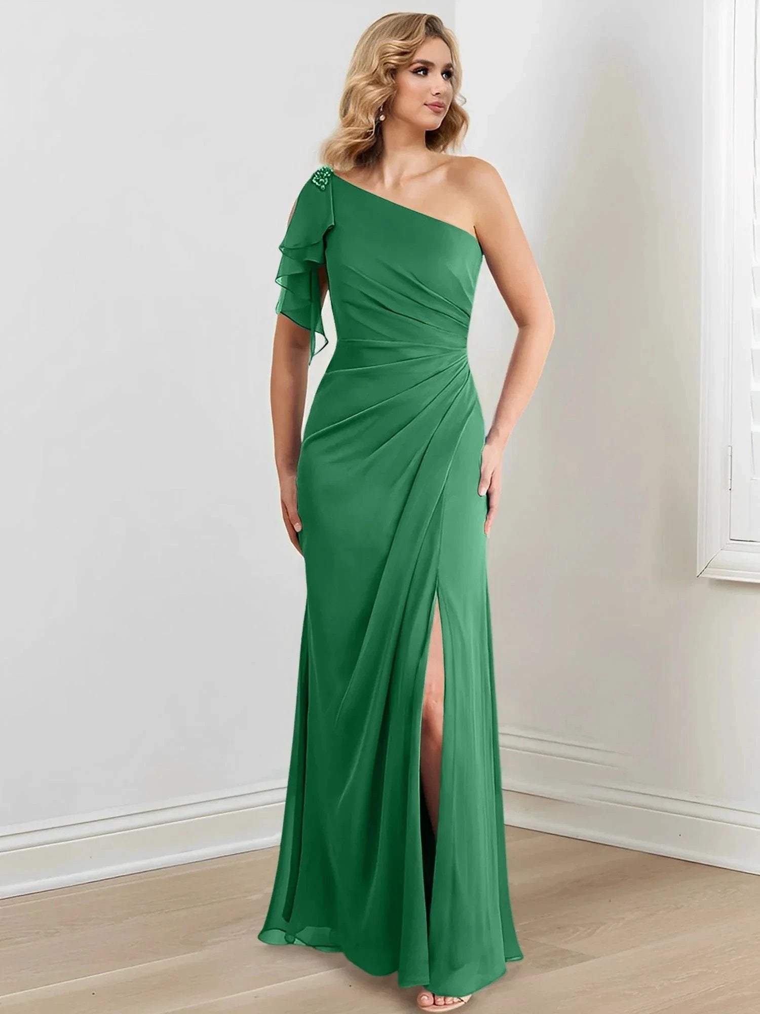 Sheath/Column One-Shoulder Floor-Length Mother of the Bride Dresses by Dreamylily