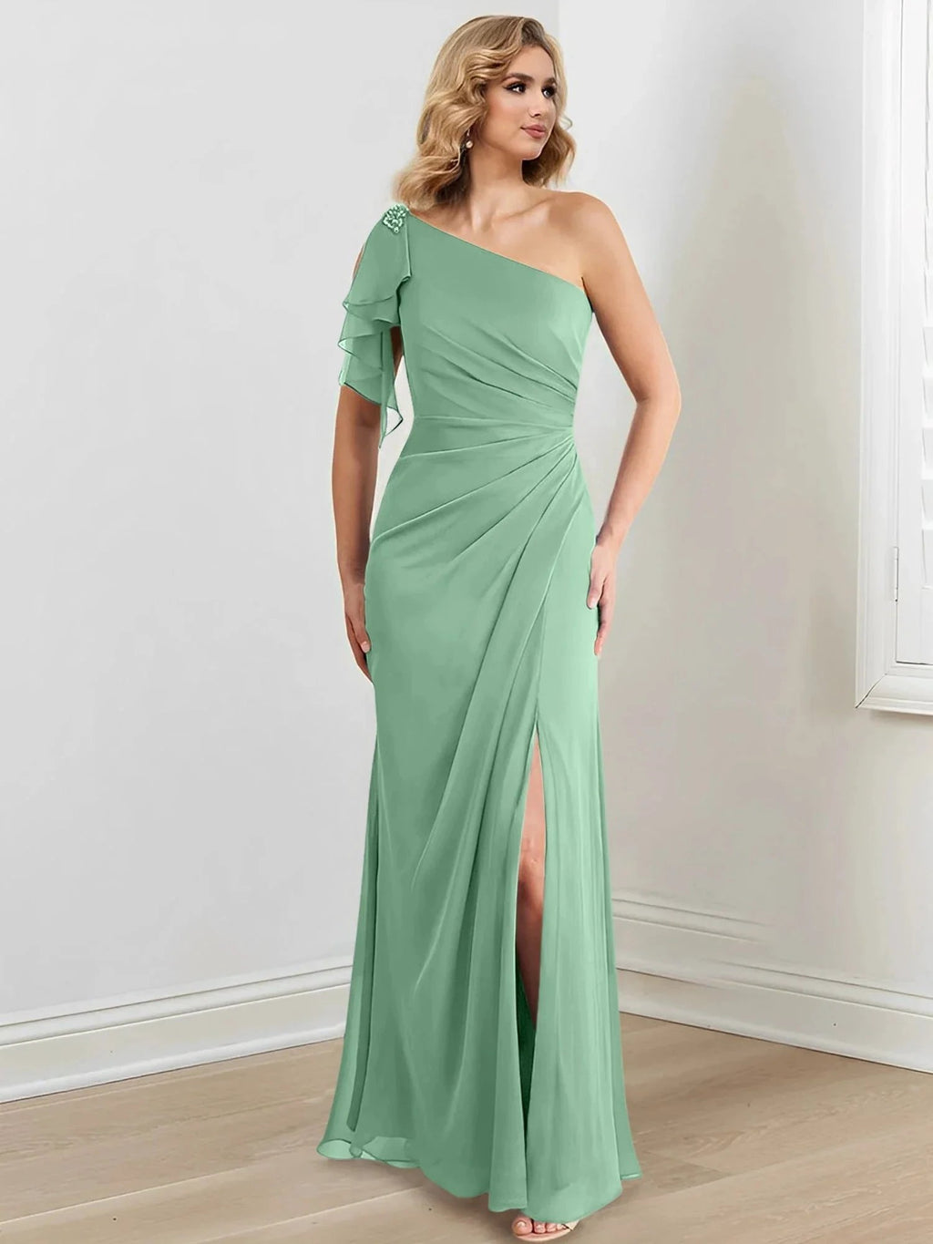 Sheath/Column One-Shoulder Floor-Length Mother of the Bride Dresses by Dreamylily