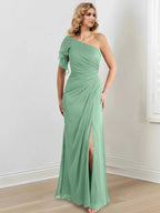 Sheath/Column One-Shoulder Floor-Length Mother of the Bride Dresses by Dreamylily