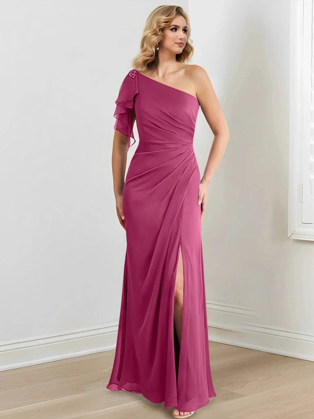 Sheath/Column One-Shoulder Floor-Length Mother of the Bride Dresses by Dreamylily