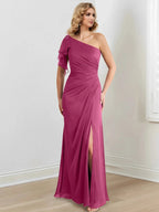Sheath/Column One-Shoulder Floor-Length Mother of the Bride Dresses by Dreamylily