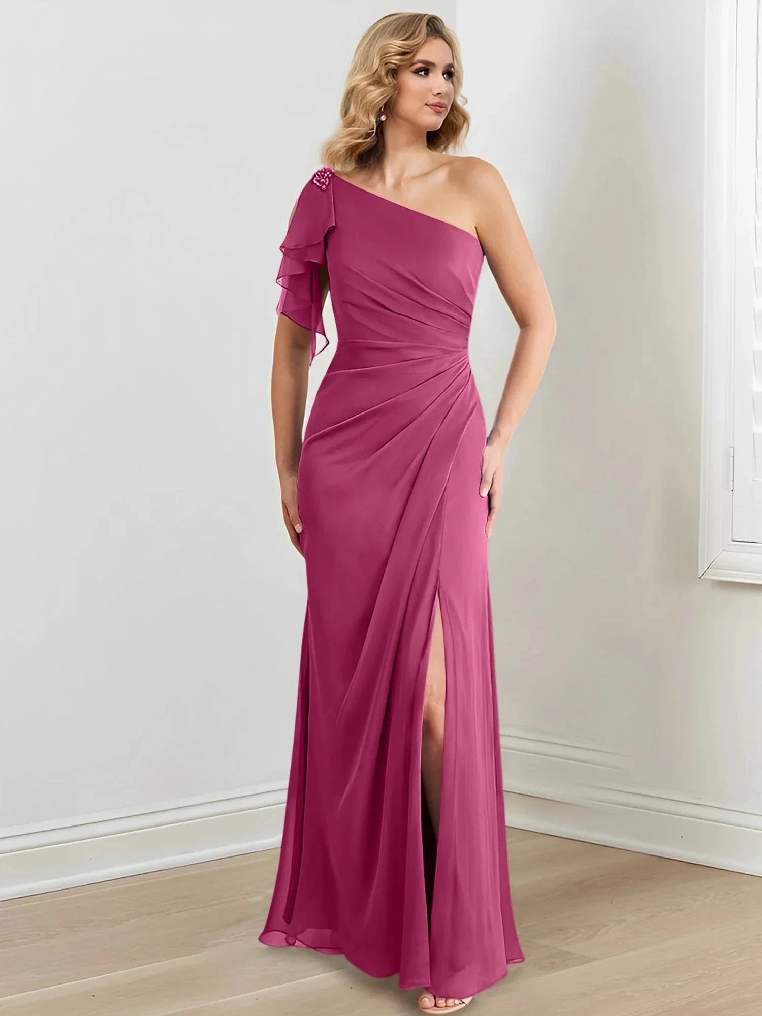 Sheath/Column One-Shoulder Floor-Length Mother of the Bride Dresses by Dreamylily
