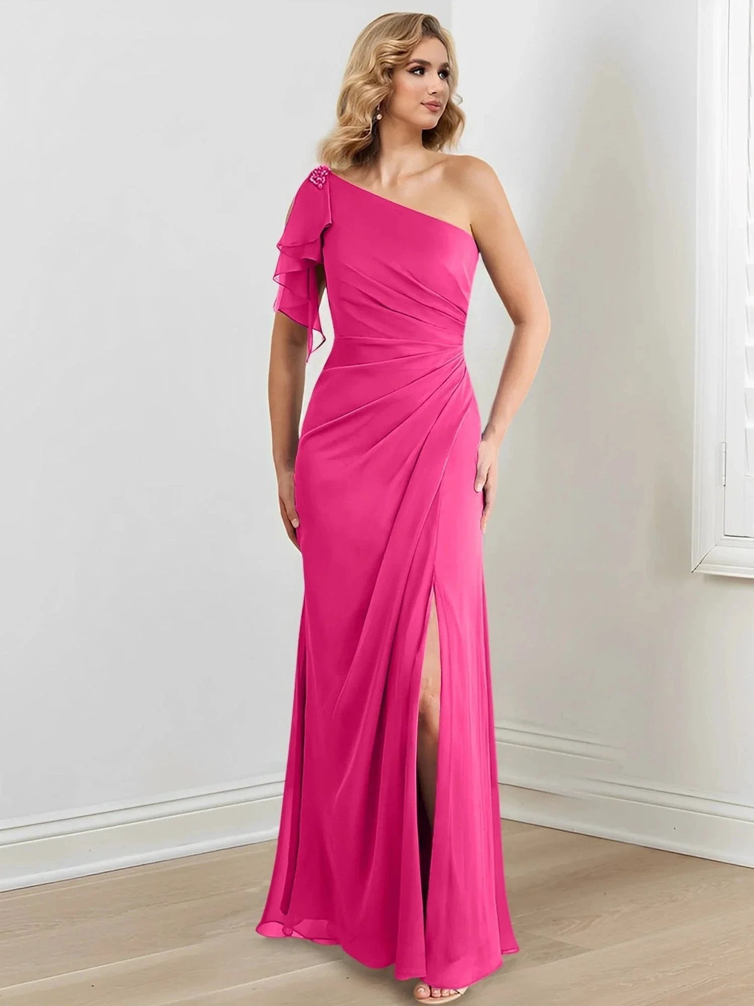 Sheath/Column One-Shoulder Floor-Length Mother of the Bride Dresses by Dreamylily