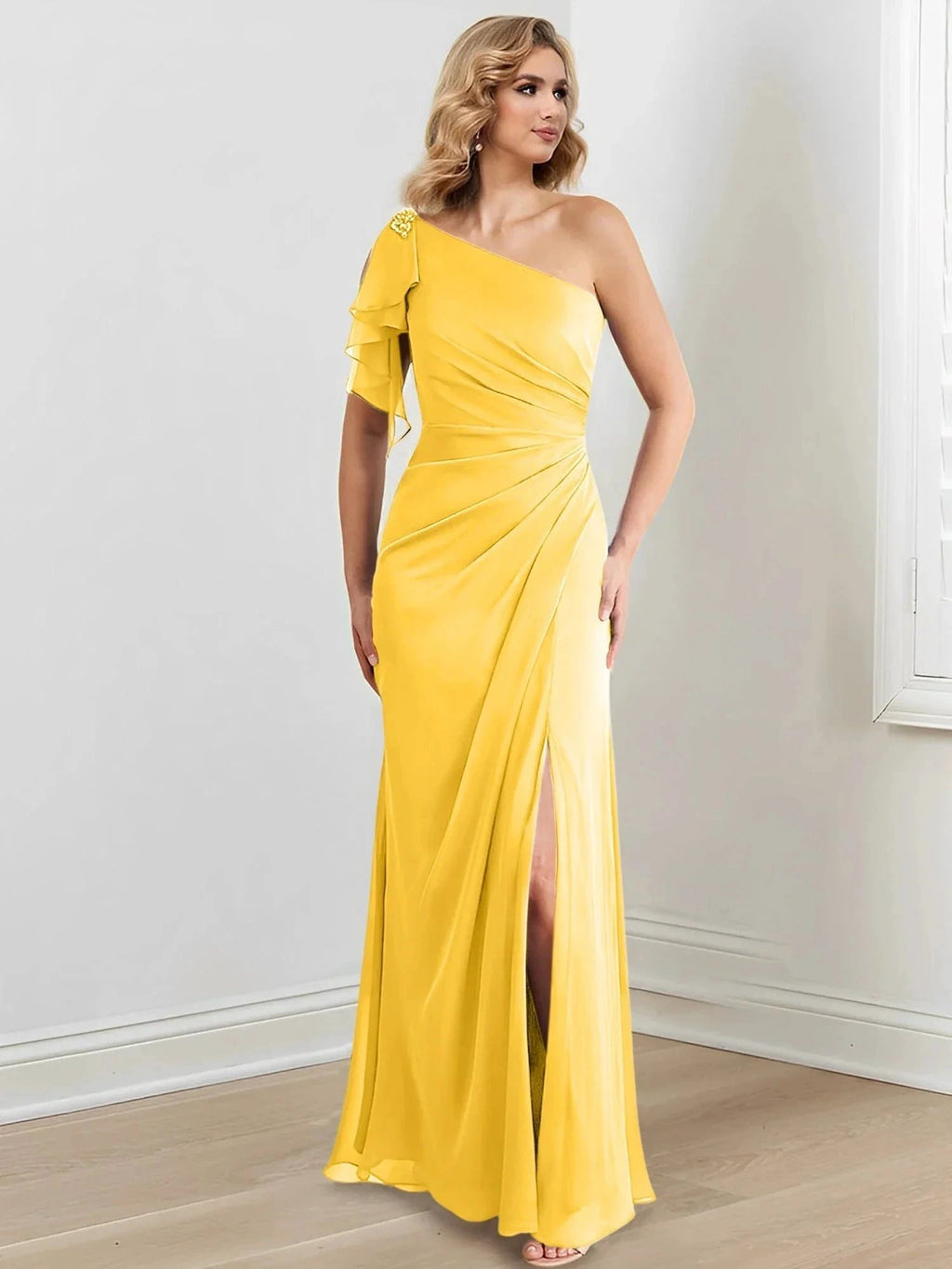 Sheath/Column One-Shoulder Floor-Length Mother of the Bride Dresses by Dreamylily