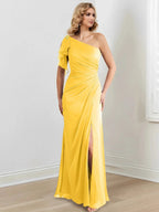 Sheath/Column One-Shoulder Floor-Length Mother of the Bride Dresses by Dreamylily