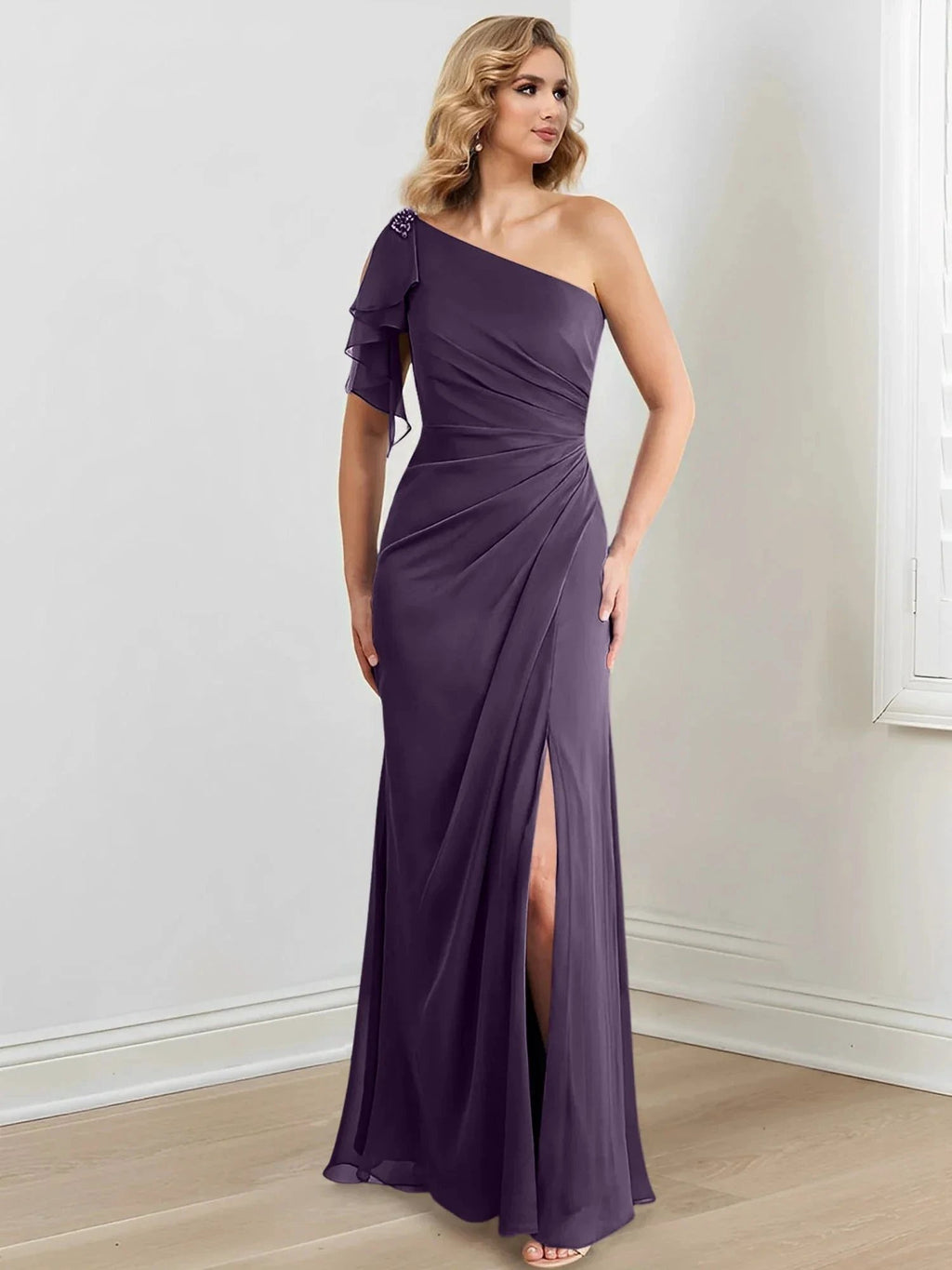 Sheath/Column One-Shoulder Floor-Length Mother of the Bride Dresses by Dreamylily