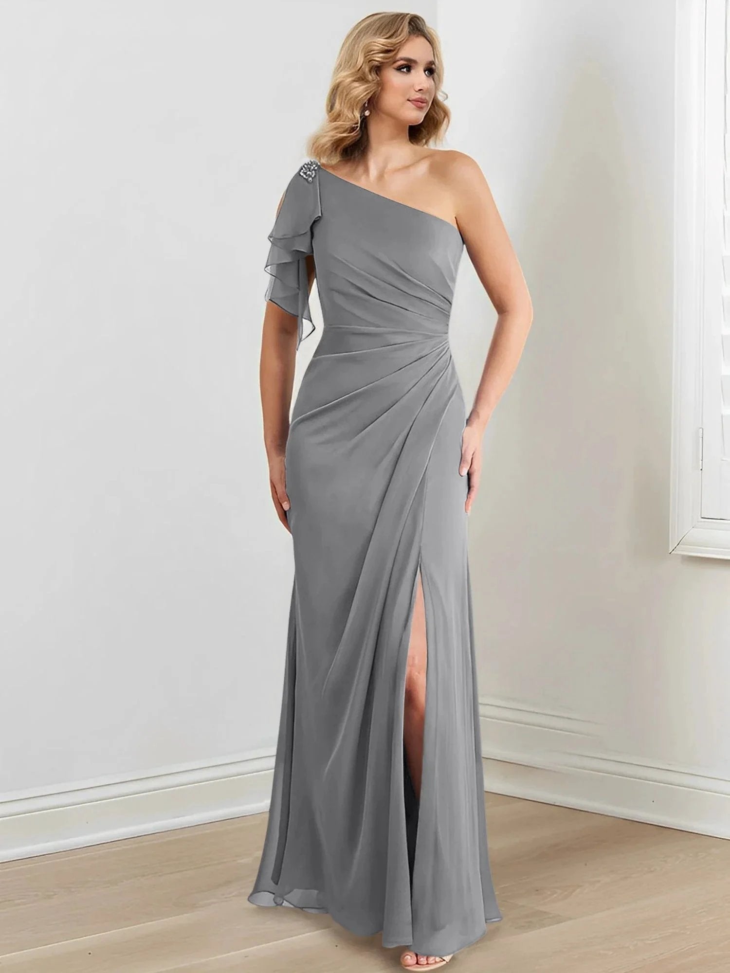 Sheath/Column One-Shoulder Floor-Length Mother of the Bride Dresses by Dreamylily