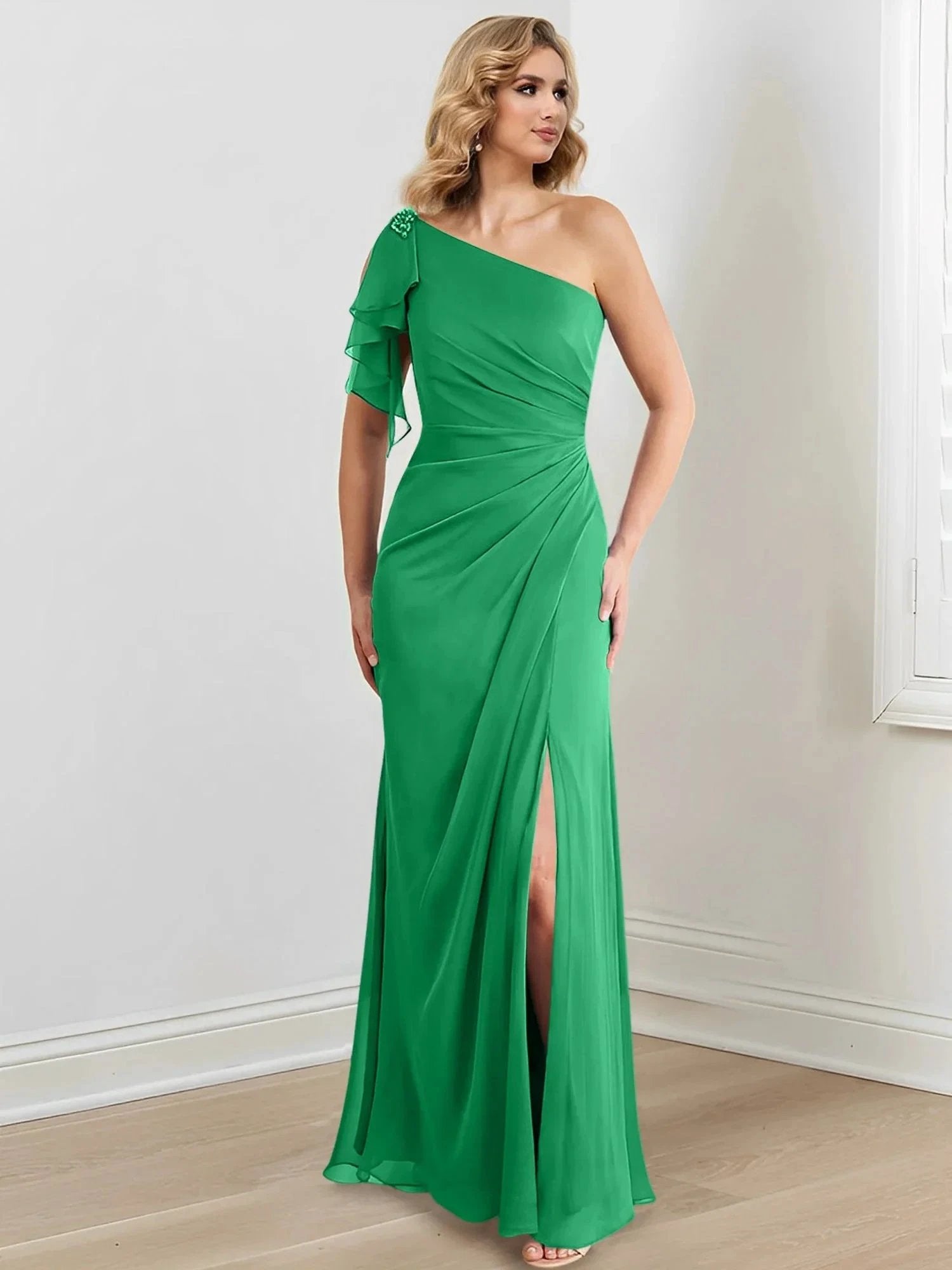 Sheath/Column One-Shoulder Floor-Length Mother of the Bride Dresses by Dreamylily