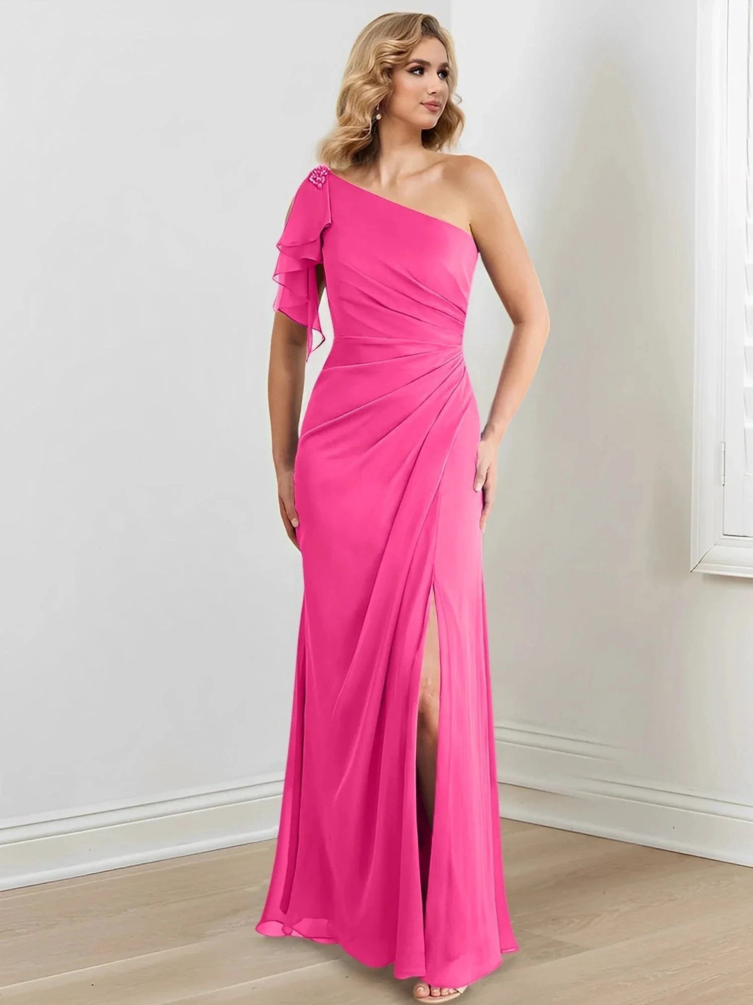 Sheath/Column One-Shoulder Floor-Length Mother of the Bride Dresses by Dreamylily