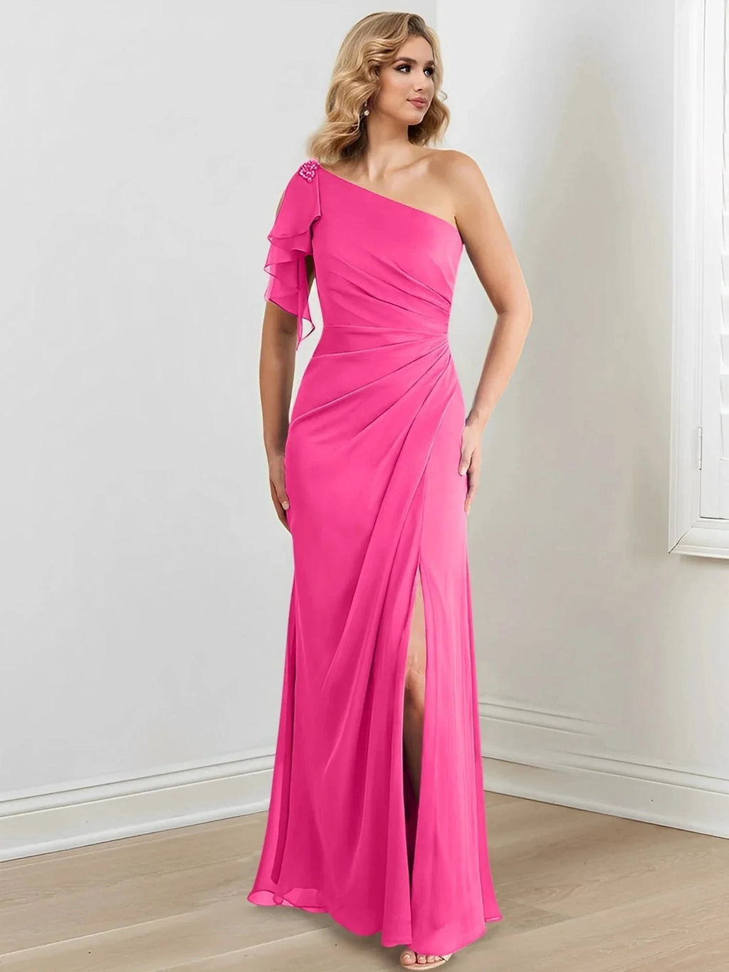 Sheath/Column One-Shoulder Floor-Length Mother of the Bride Dresses by Dreamylily