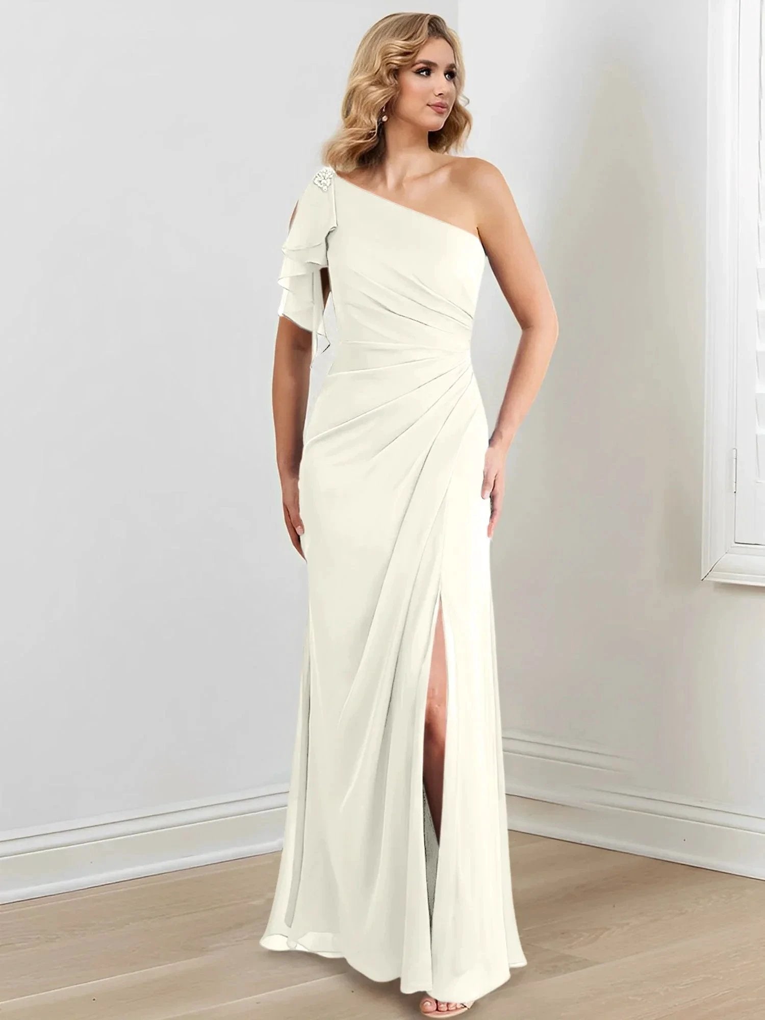 Sheath/Column One-Shoulder Floor-Length Mother of the Bride Dresses by Dreamylily