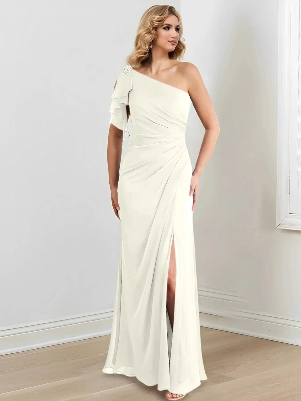 Sheath/Column One-Shoulder Floor-Length Mother of the Bride Dresses by Dreamylily