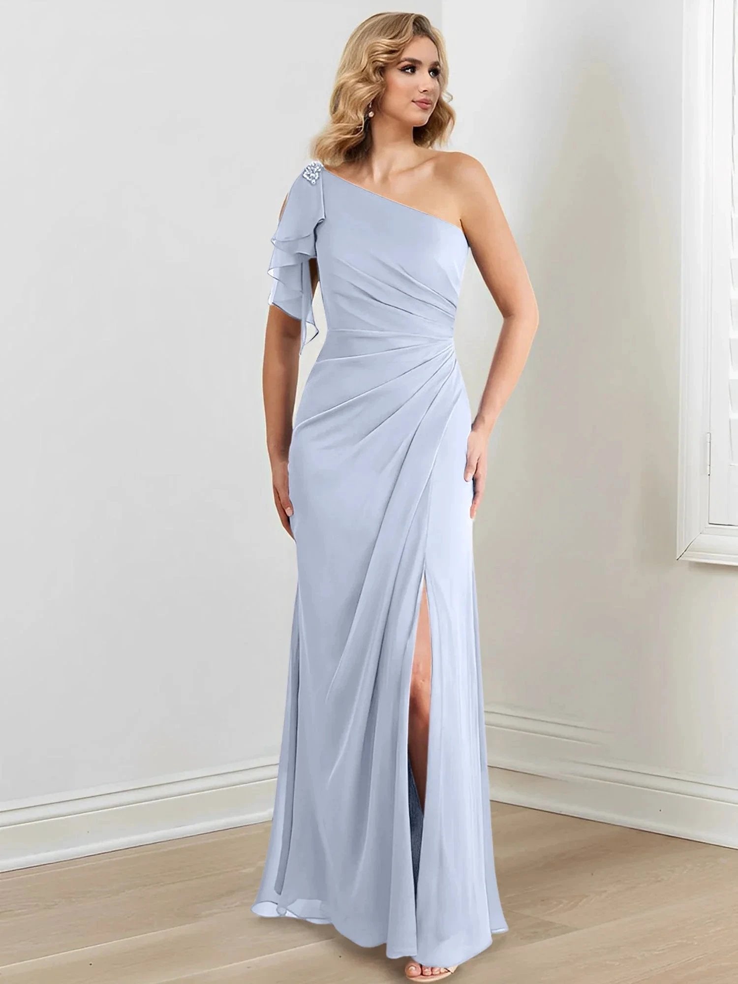 Sheath/Column One-Shoulder Floor-Length Mother of the Bride Dresses by Dreamylily