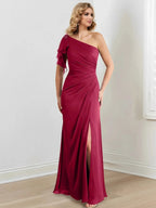 Sheath/Column One-Shoulder Floor-Length Mother of the Bride Dresses by Dreamylily