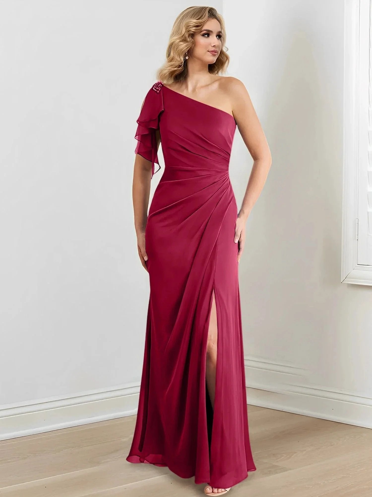 Sheath/Column One-Shoulder Floor-Length Mother of the Bride Dresses by Dreamylily