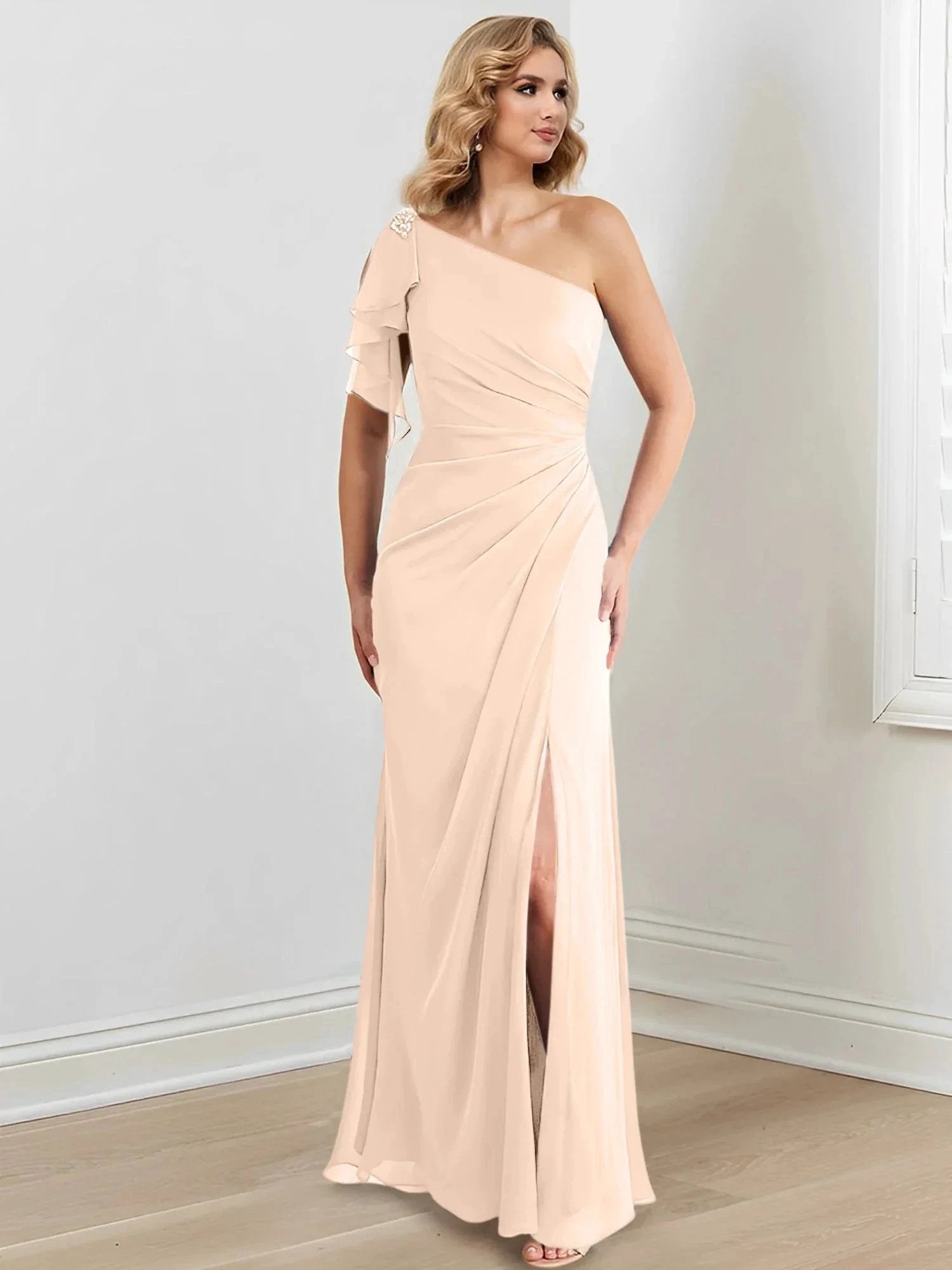 Sheath/Column One-Shoulder Floor-Length Mother of the Bride Dresses by Dreamylily