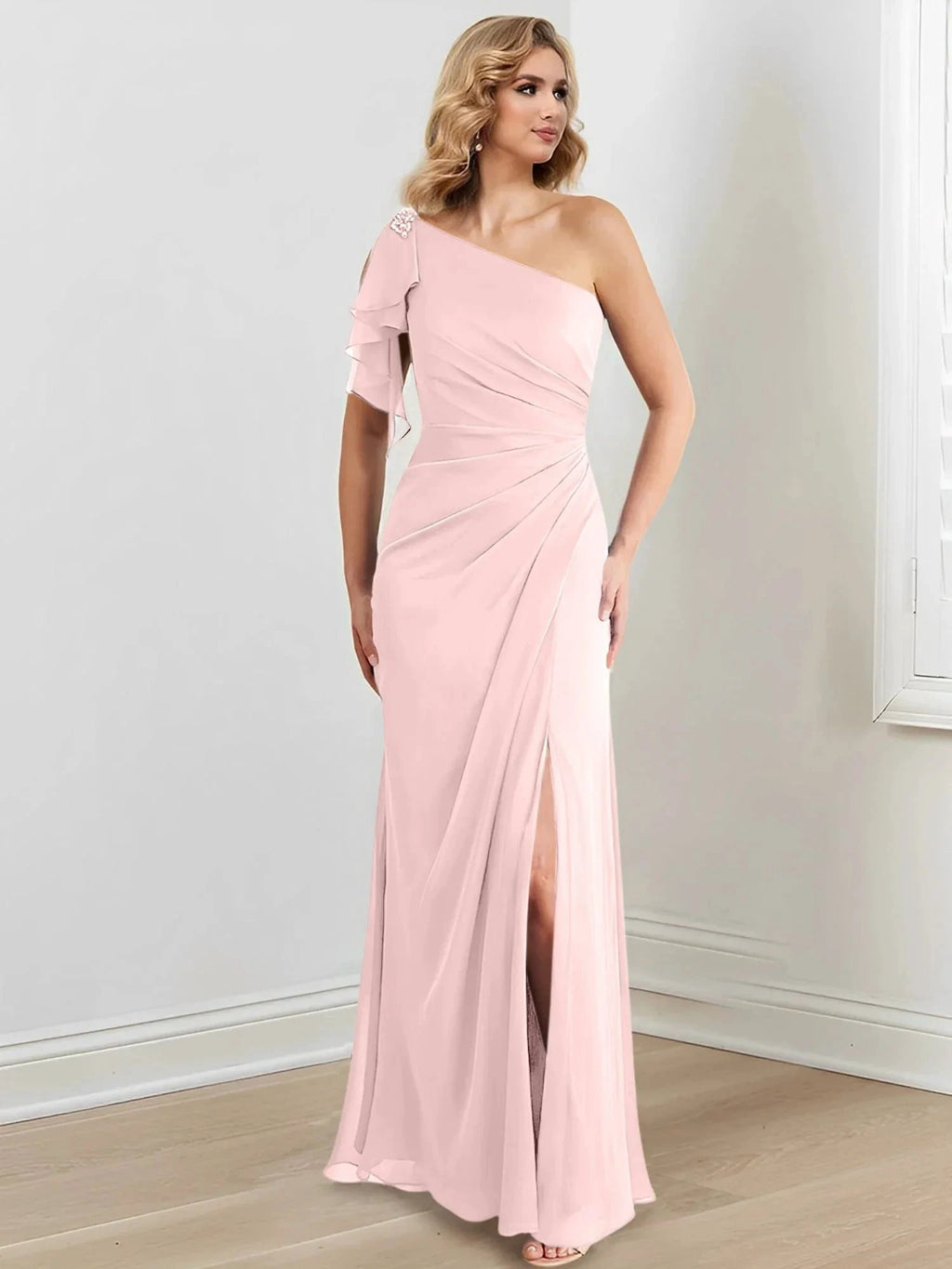 Sheath/Column One-Shoulder Floor-Length Mother of the Bride Dresses by Dreamylily