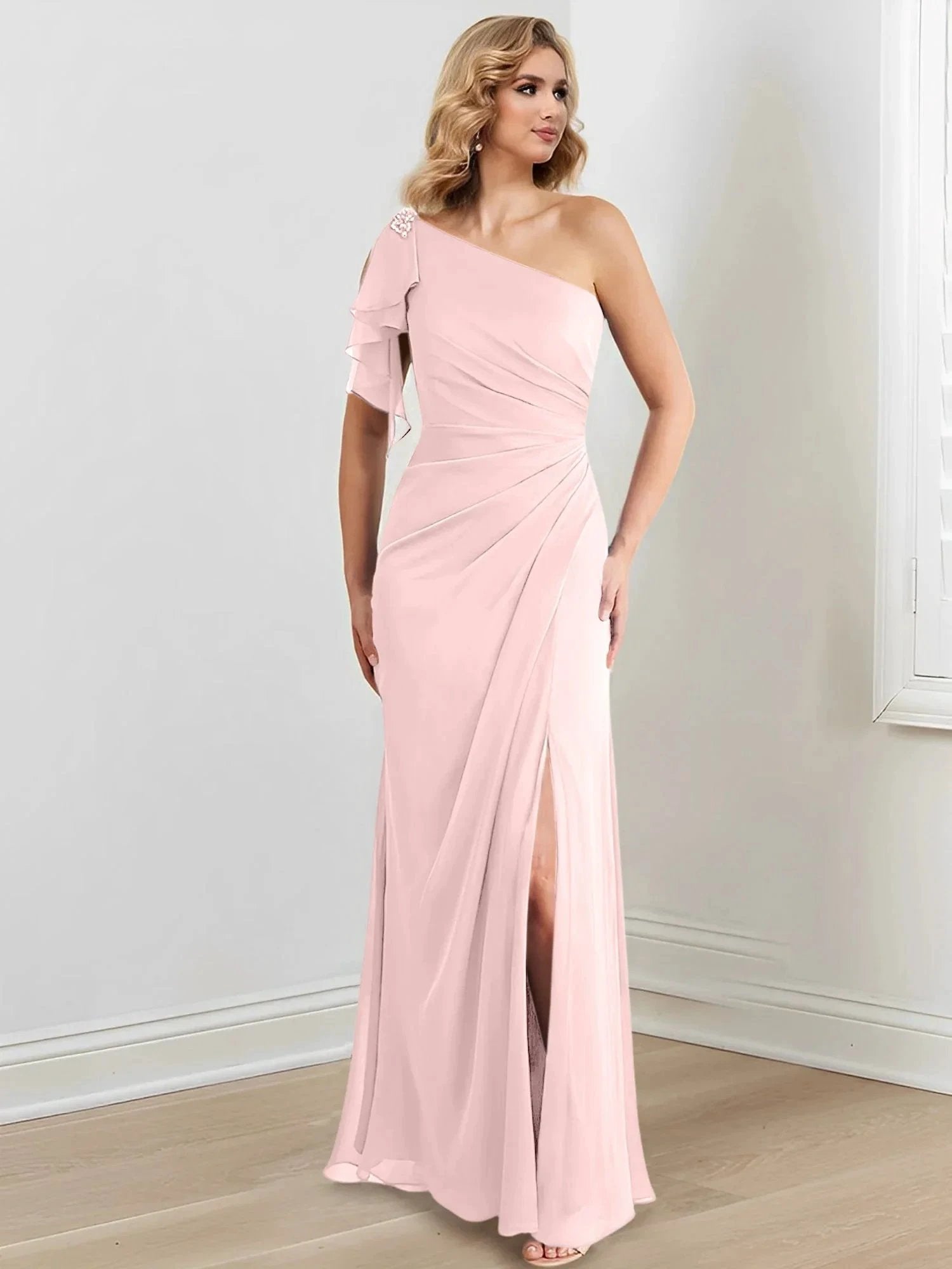 Sheath/Column One-Shoulder Floor-Length Mother of the Bride Dresses by Dreamylily