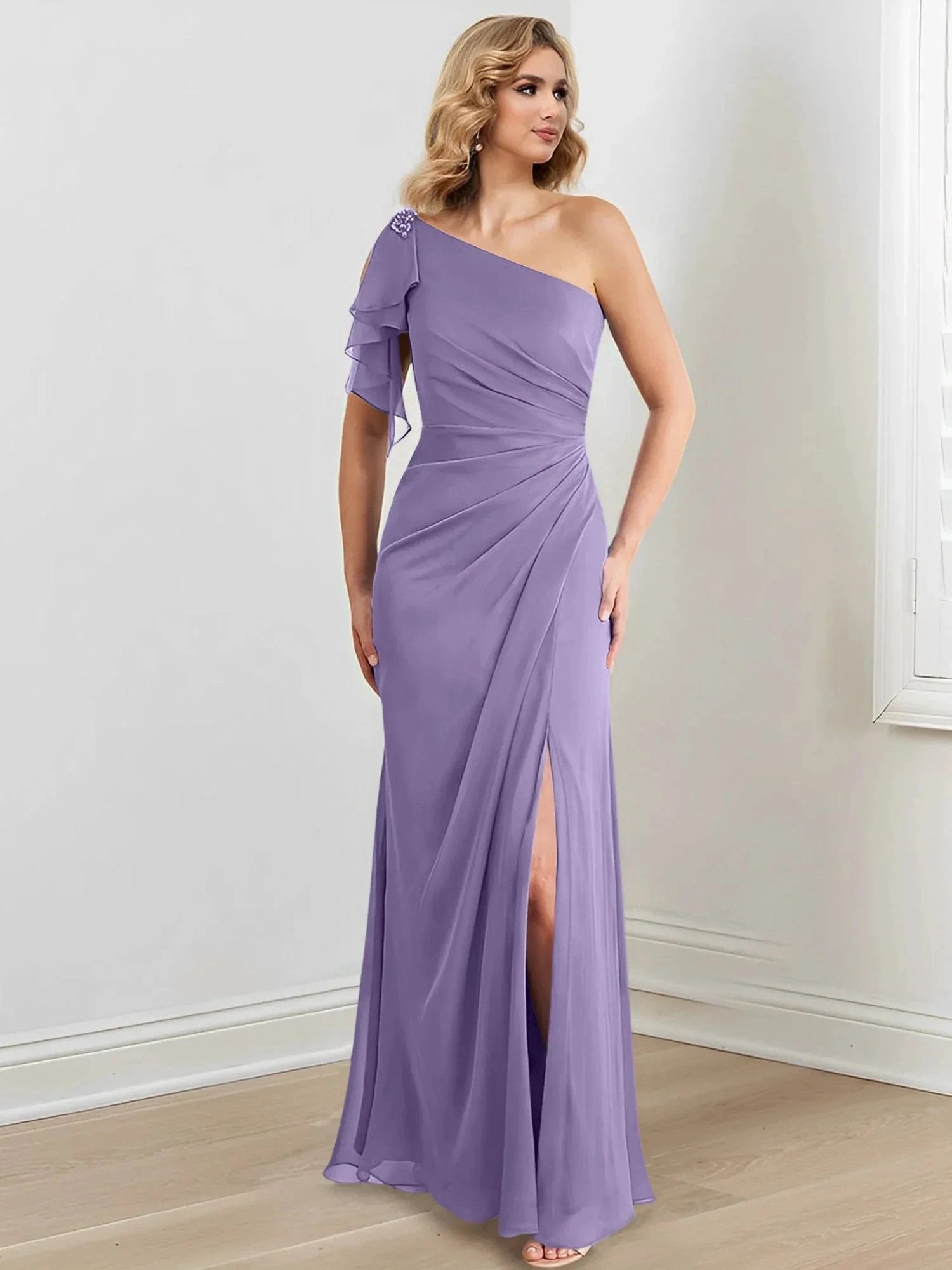 Sheath/Column One-Shoulder Floor-Length Mother of the Bride Dresses by Dreamylily
