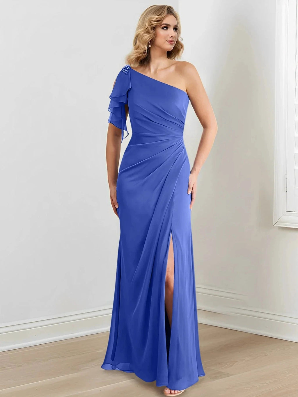 Sheath/Column One-Shoulder Floor-Length Mother of the Bride Dresses by Dreamylily