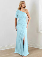 Sheath/Column One-Shoulder Floor-Length Mother of the Bride Dresses by Dreamylily