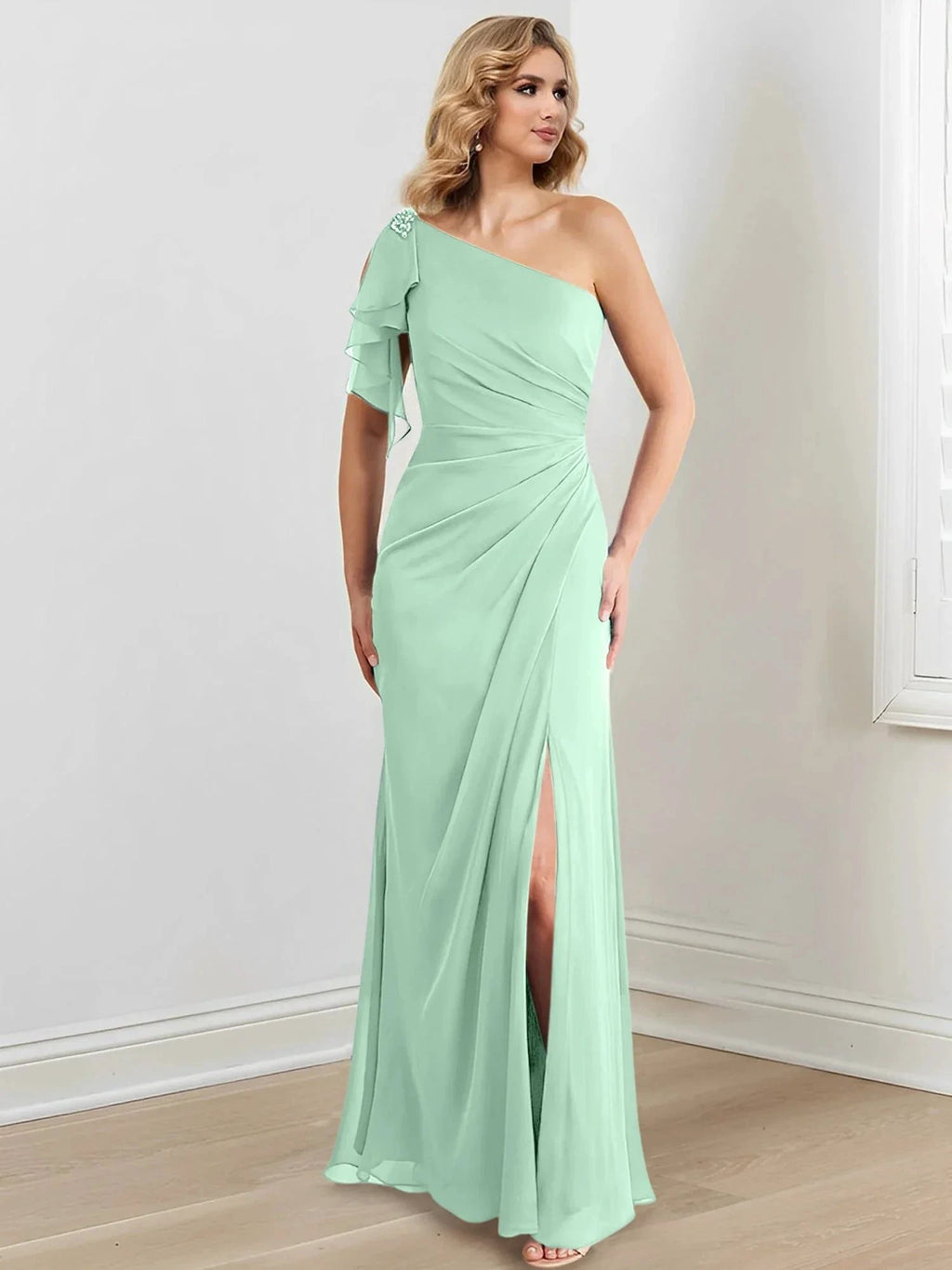 Sheath/Column One-Shoulder Floor-Length Mother of the Bride Dresses by Dreamylily
