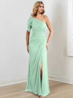 Sheath/Column One-Shoulder Floor-Length Mother of the Bride Dresses by Dreamylily