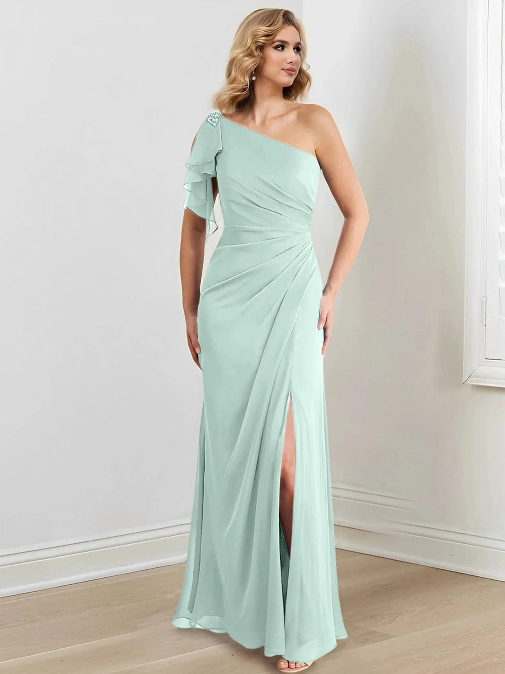 Sheath/Column One-Shoulder Floor-Length Mother of the Bride Dresses by Dreamylily