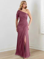 Sheath/Column One-Shoulder Floor-Length Mother of the Bride Dresses by Dreamylily