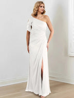 Sheath/Column One-Shoulder Floor-Length Mother of the Bride Dresses by Dreamylily