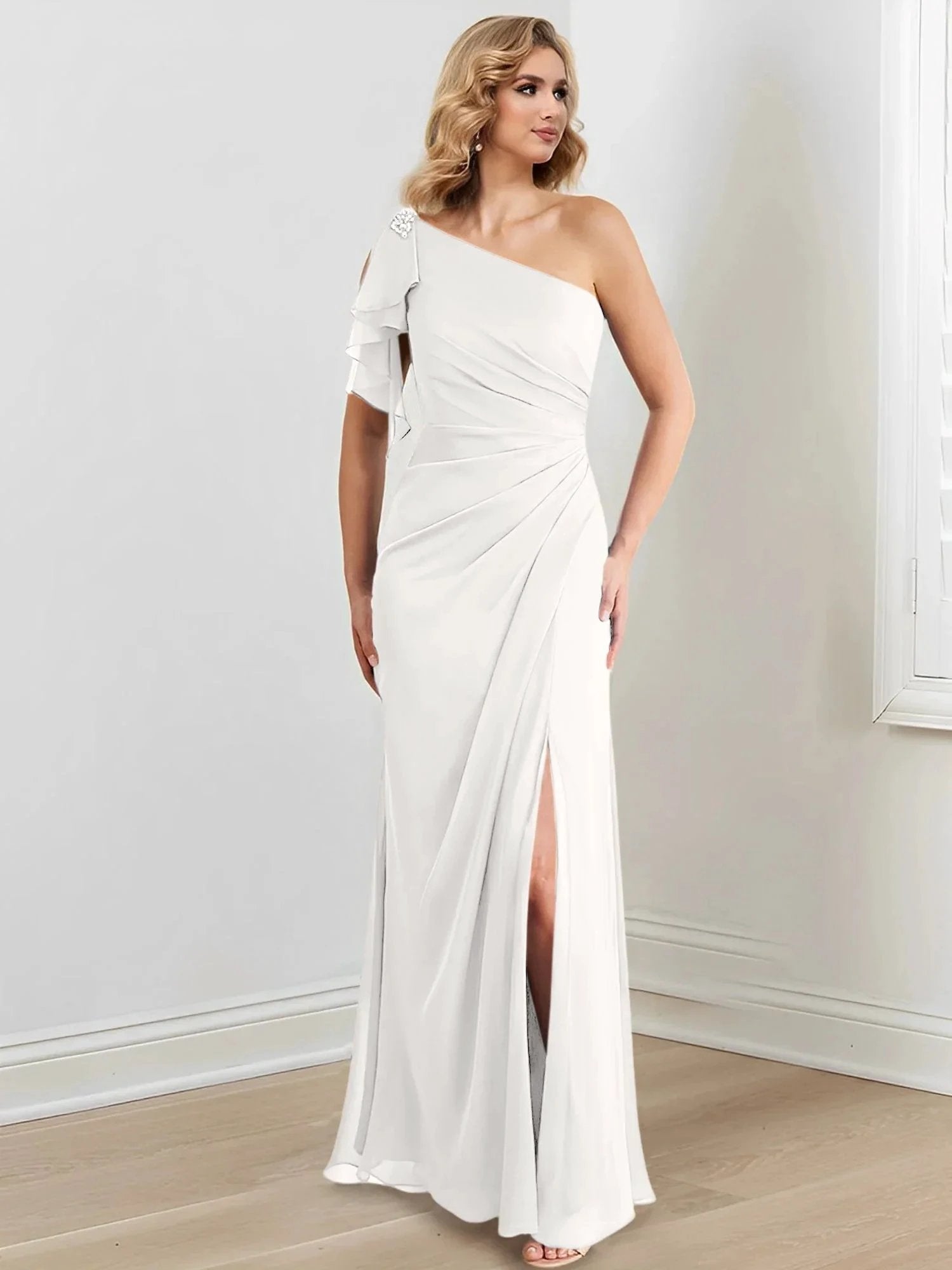 Sheath/Column One-Shoulder Floor-Length Mother of the Bride Dresses by Dreamylily