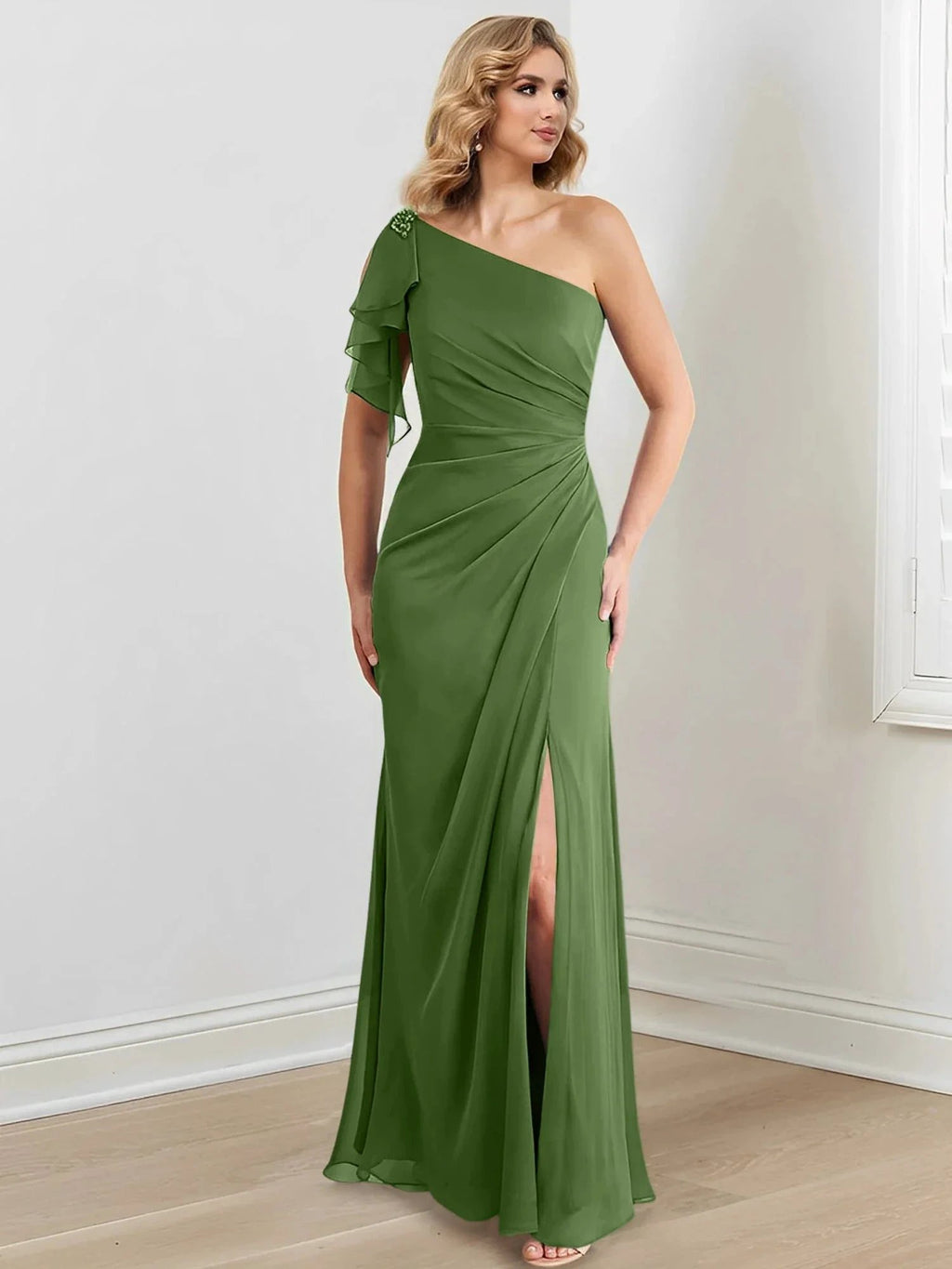 Sheath/Column One-Shoulder Floor-Length Mother of the Bride Dresses by Dreamylily