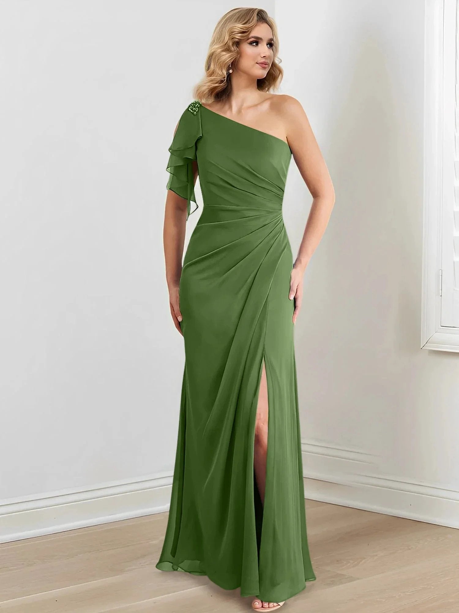 Sheath/Column One-Shoulder Floor-Length Mother of the Bride Dresses by Dreamylily