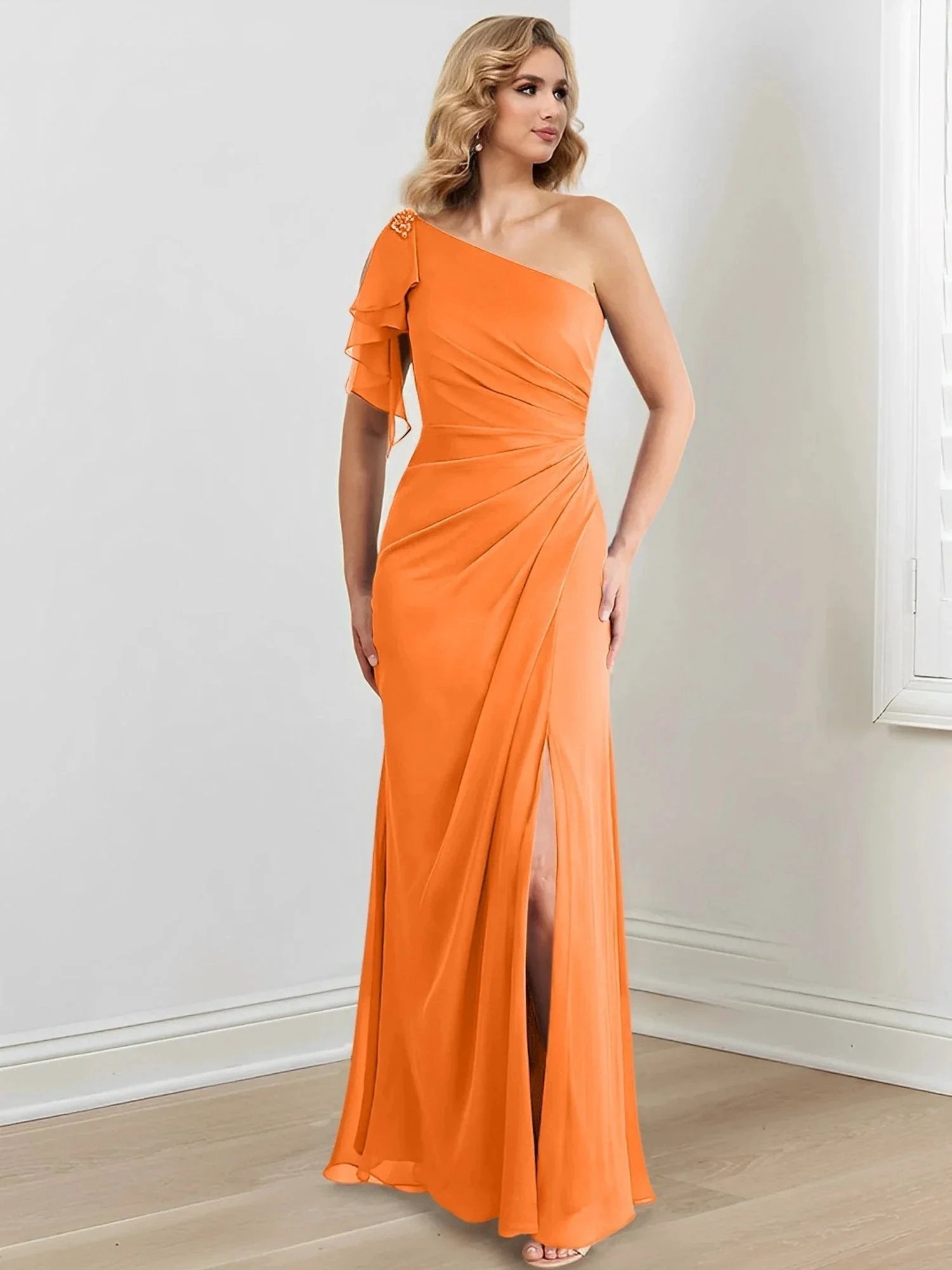 Sheath/Column One-Shoulder Floor-Length Mother of the Bride Dresses by Dreamylily