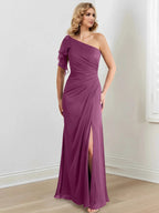 Sheath/Column One-Shoulder Floor-Length Mother of the Bride Dresses by Dreamylily