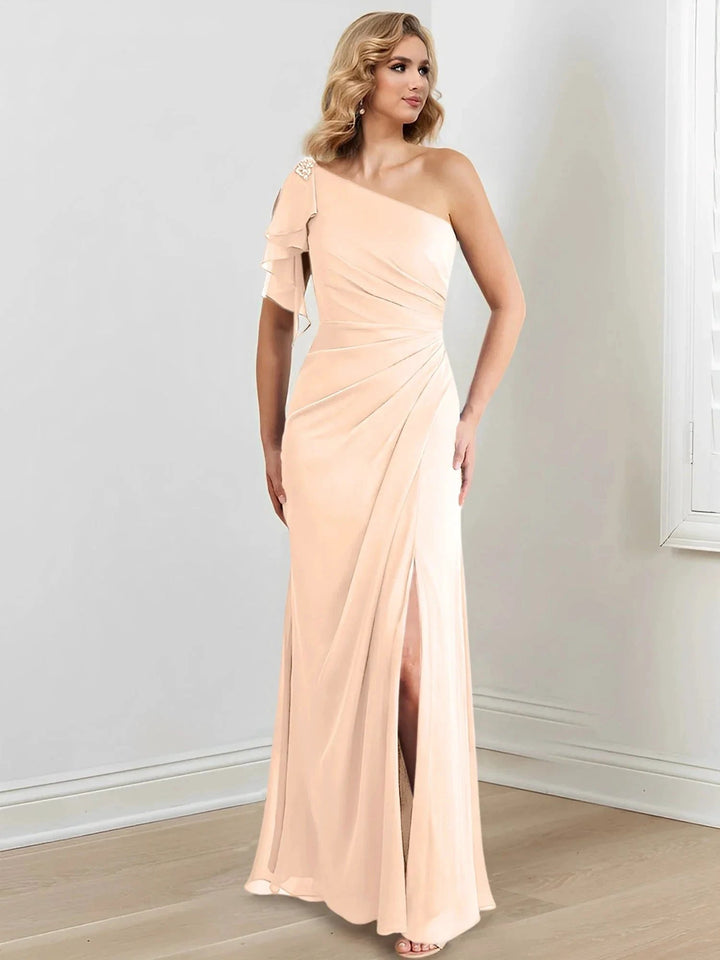 Sheath/Column One-Shoulder Floor-Length Mother of the Bride Dresses by Dreamylily