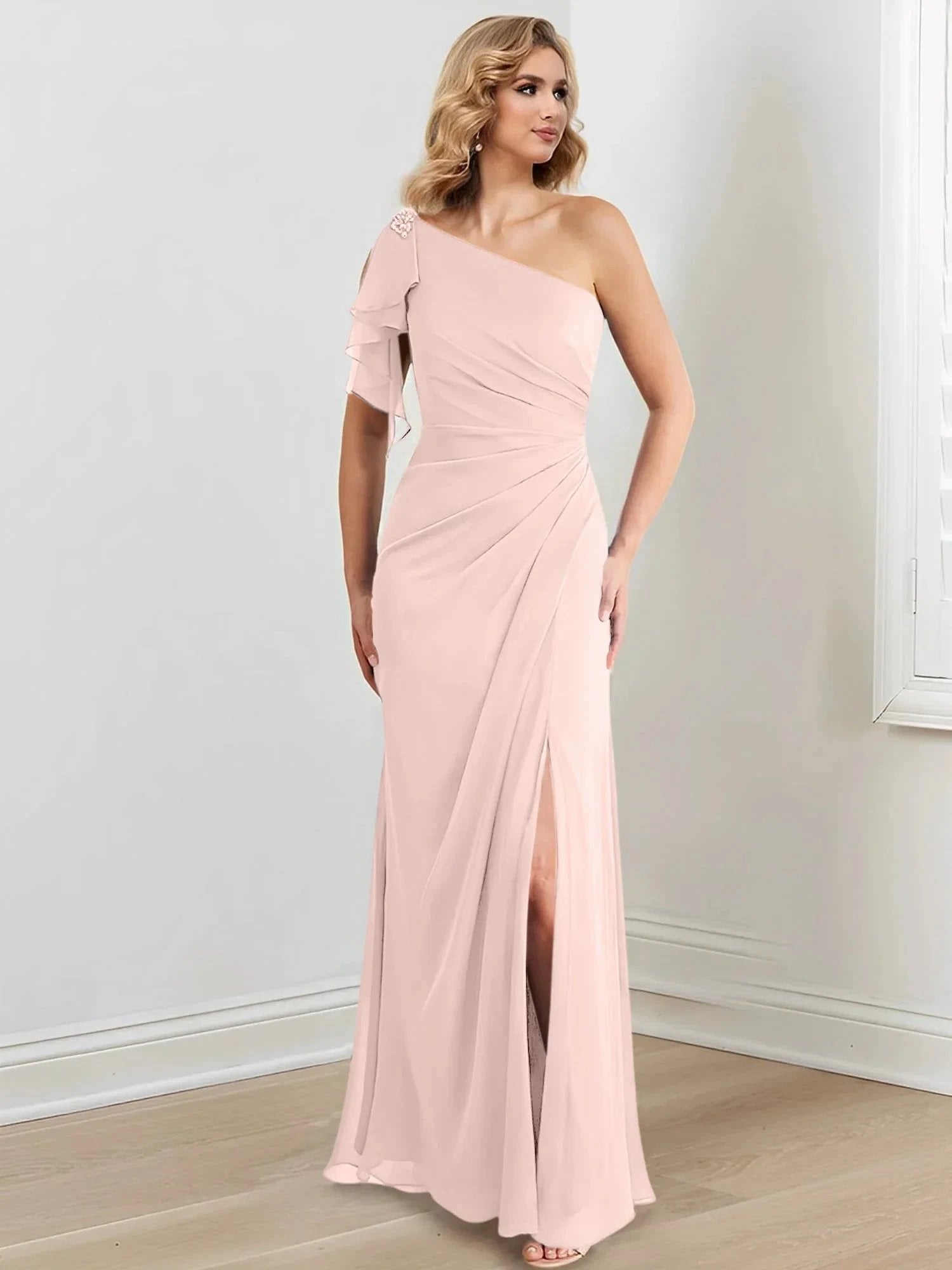 Sheath/Column One-Shoulder Floor-Length Mother of the Bride Dresses by Dreamylily