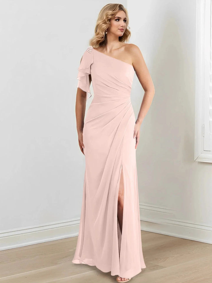 Sheath/Column One-Shoulder Floor-Length Mother of the Bride Dresses by Dreamylily