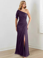 Sheath/Column One-Shoulder Floor-Length Mother of the Bride Dresses by Dreamylily