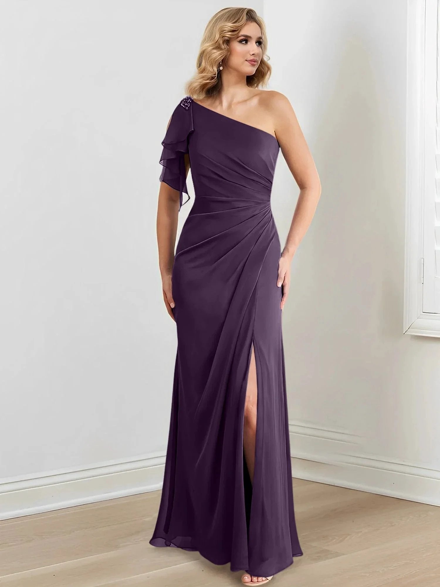 Sheath/Column One-Shoulder Floor-Length Mother of the Bride Dresses by Dreamylily