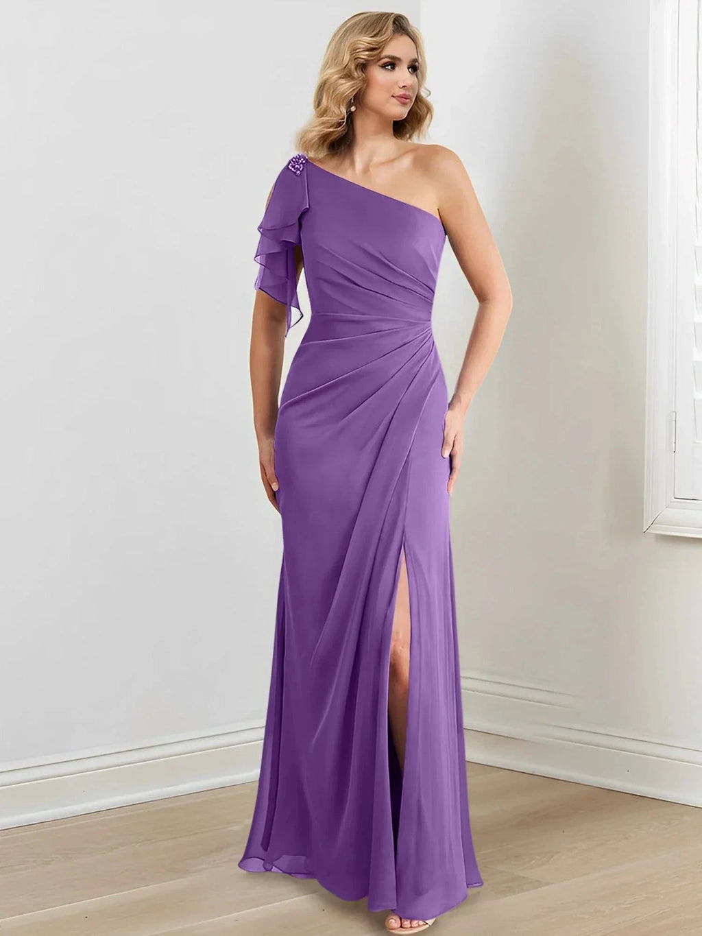 Sheath/Column One-Shoulder Floor-Length Mother of the Bride Dresses by Dreamylily